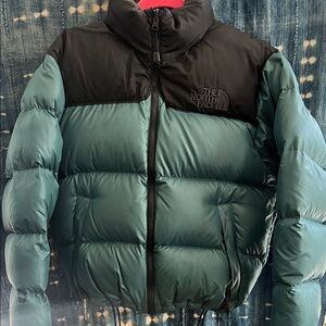 The North Face Women's Black and Teal Puffer Jacket 1996 Nuptse